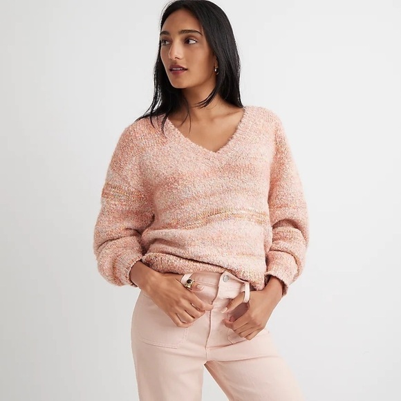 J. Crew Wool Puff-Sleeve V-Neck Sweater in Space Dye - Picture 1 of 14